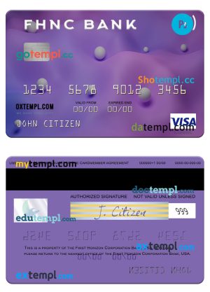 editable template, USA First Horizon National Corporation Bank visa card template in PSD format