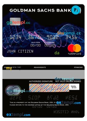 editable template, USA Goldman Sachs Bank mastercard template in PSD format