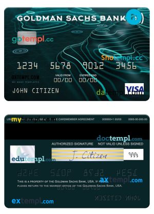 editable template, USA Goldman Sachs Bank visa card template in PSD format