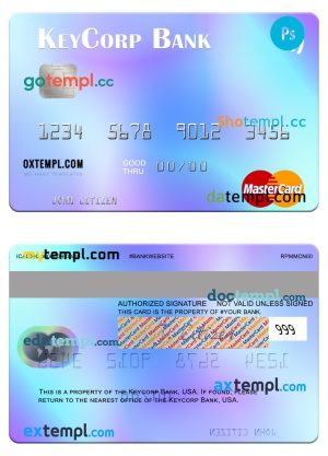 editable template, USA KeyCorp Bank mastercard template in PSD format