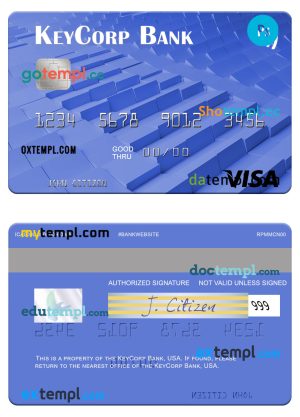 editable template, USA KeyCorp Bank visa card template in PSD format