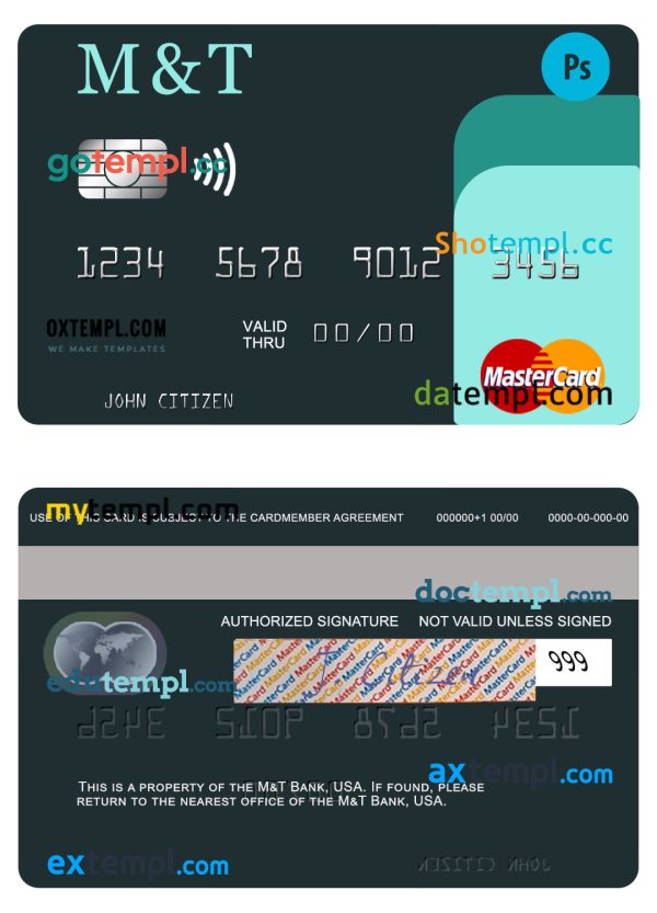 editable template, USA M&T Bank mastercard template in PSD format