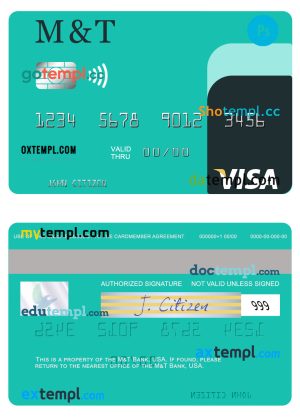 editable template, USA M&T Bank visa card template in PSD format