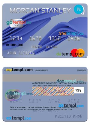 editable template, USA Morgan Stanley Bank mastercard template in PSD format