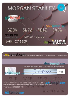 editable template, USA Morgan Stanley Bank visa card template in PSD format