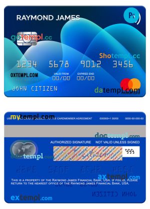 editable template, USA Raymond James Financial Bank mastercard template in PSD format