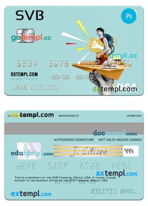editable template, USA SVB Financial Group visa card template in PSD format