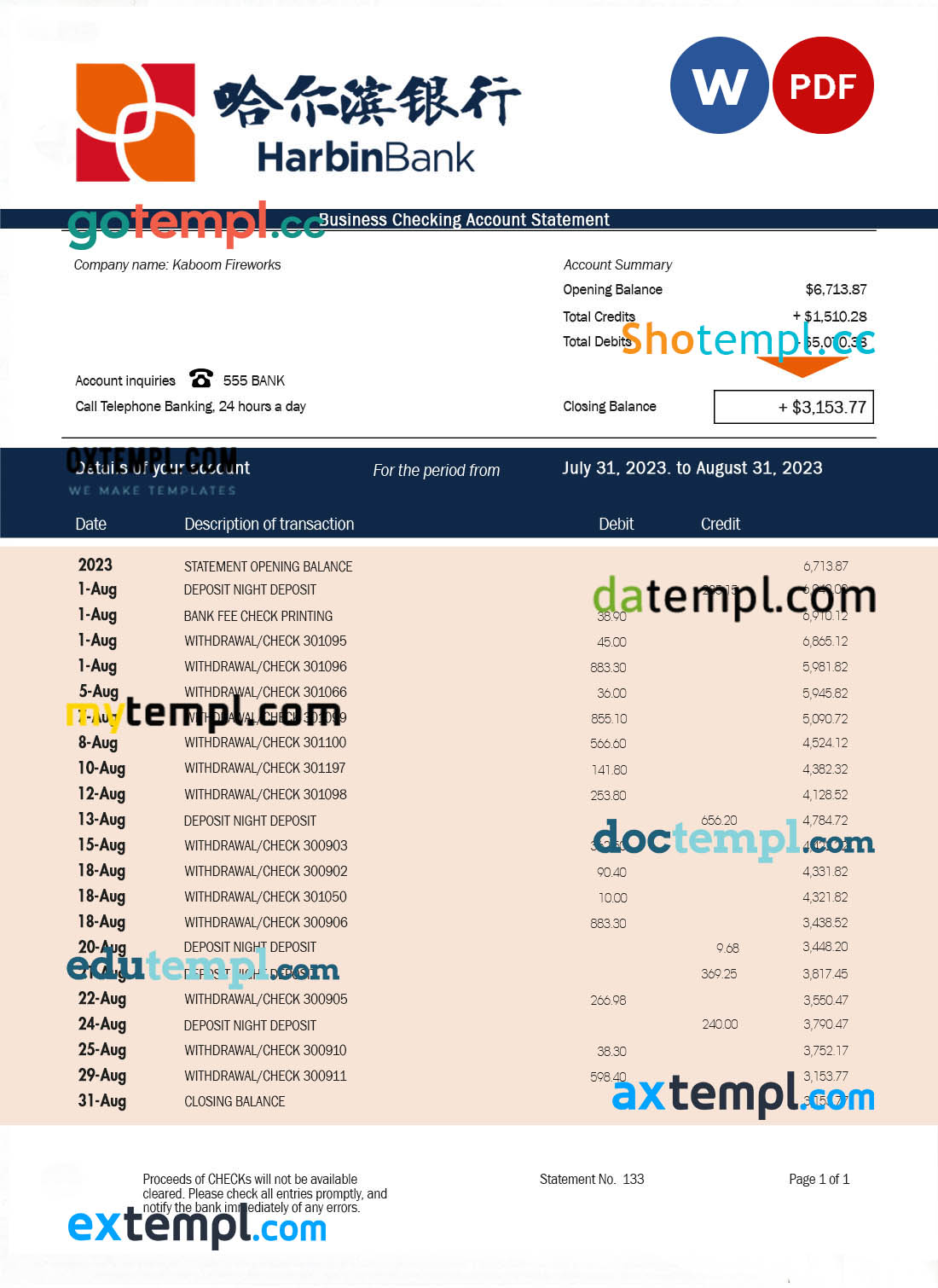 editable template, Argentina Banco Patagonia bank statement template in Excel and PDF format