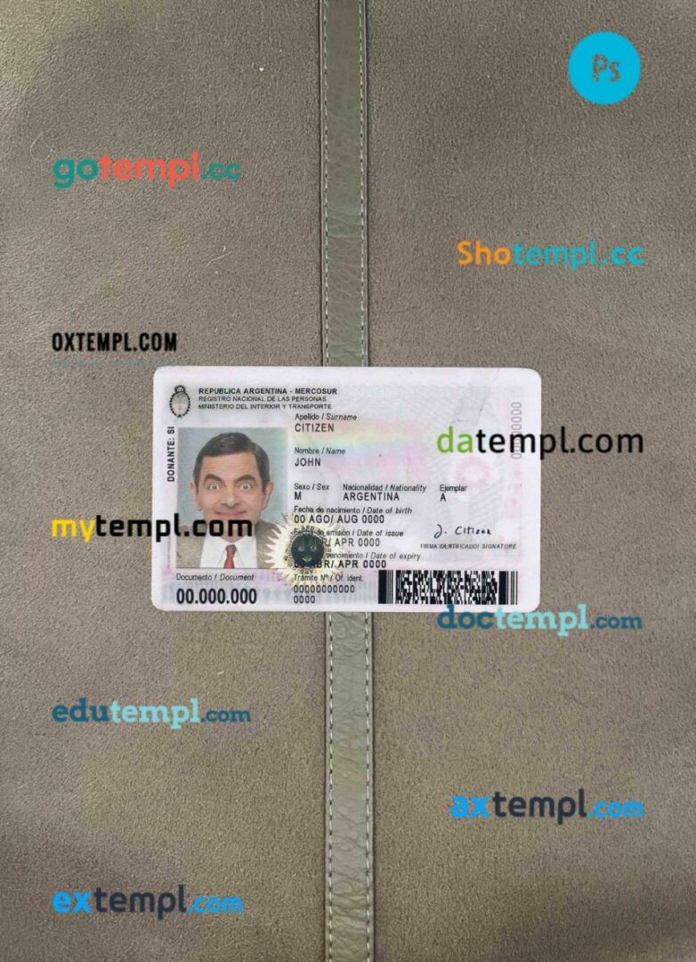 Argentina ID card editable PSDs, scan and photo-realistic snapshot, 2 in 1 (2020-present)