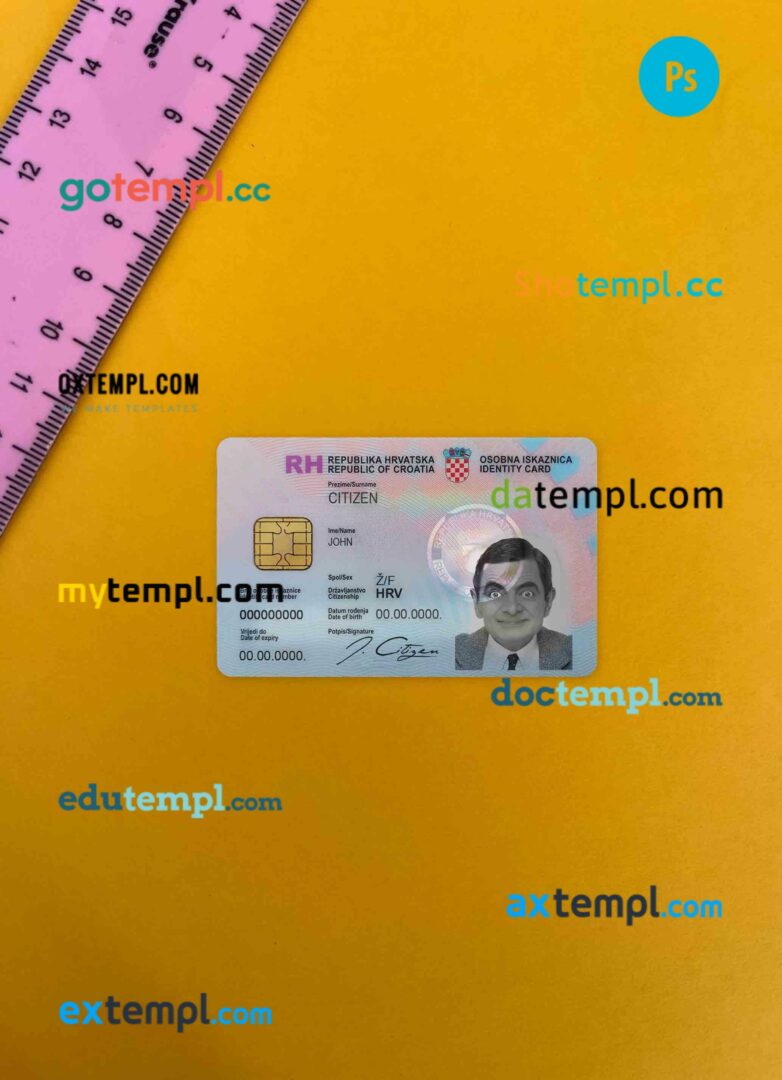 Croatia ID card editable PSD files, scan look and photo-realistic look, 2 in 1