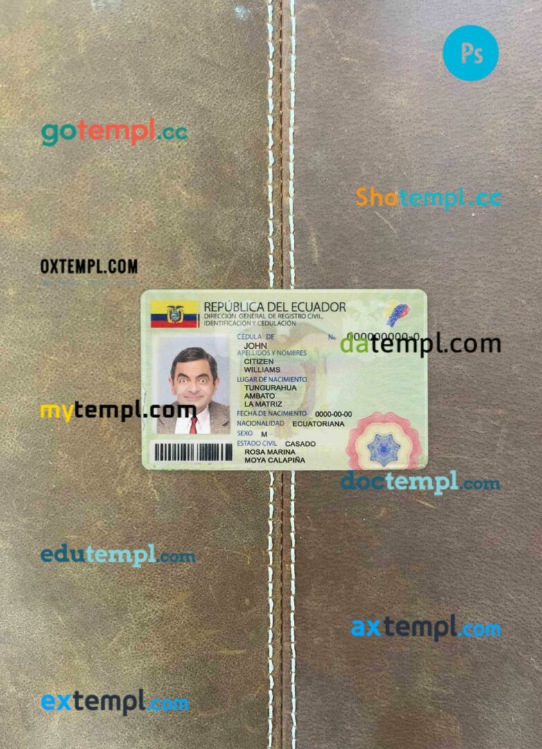 Ecuador ID card editable PSD files, scan and photo taken image, 2 in 1