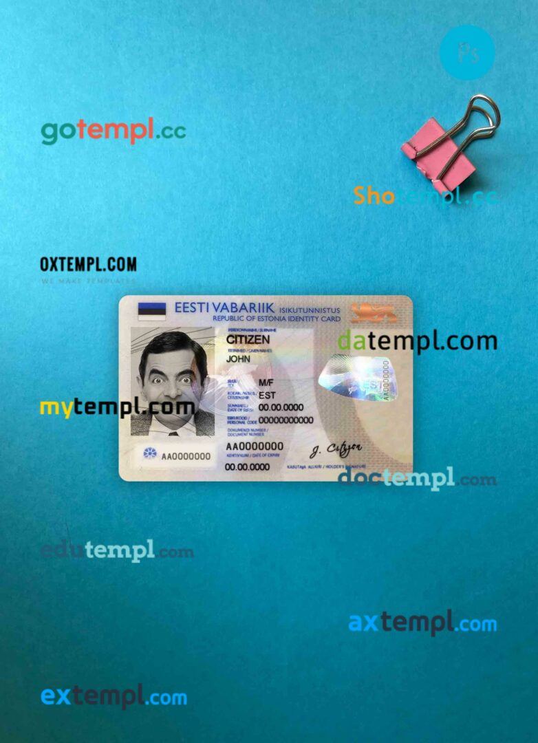 Estonia ID card editable PSD files, scan look and photo-realistic look, 2 in 1