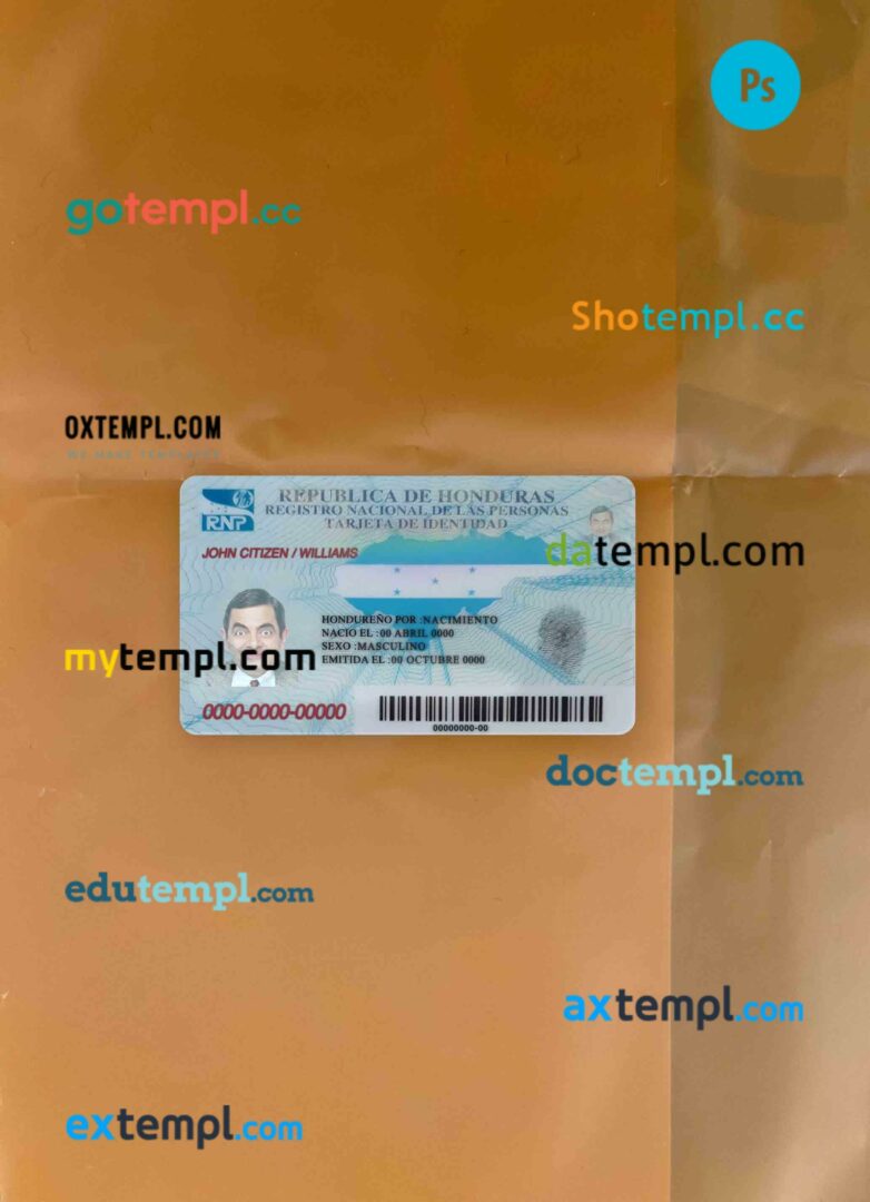 Honduras ID card PSD files, scan look and photographed image, 2 in 1