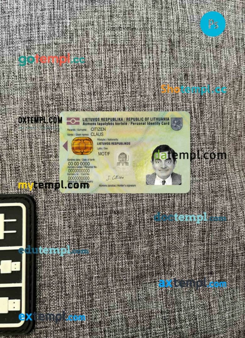 Lithuania ID card PSD files, scan look and photographed image, 2 in 1