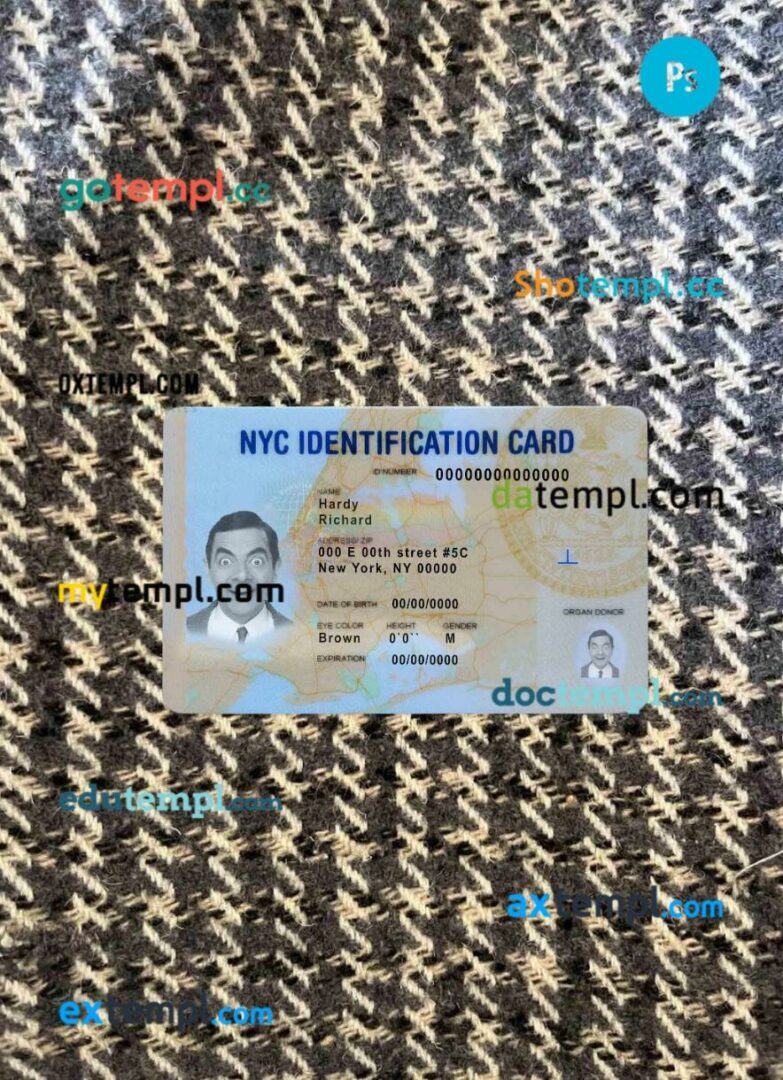 USA New York ID card editable PSD files, scan and photo taken image, 2 in 1