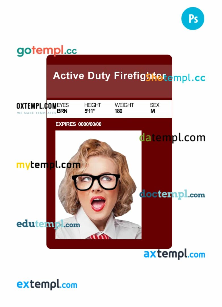 Active duty firefighter ID card PSD template