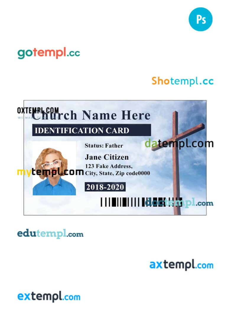 Any church ID card PSD template