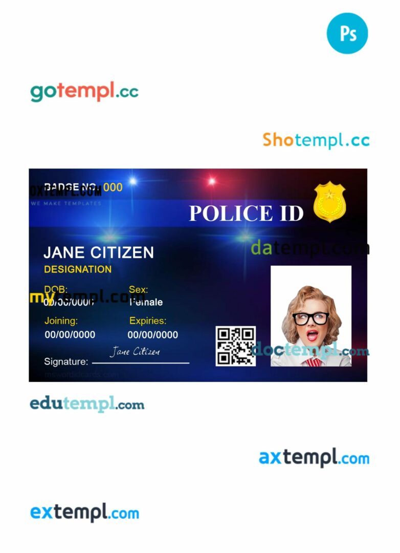 Any city police ID card PSD template