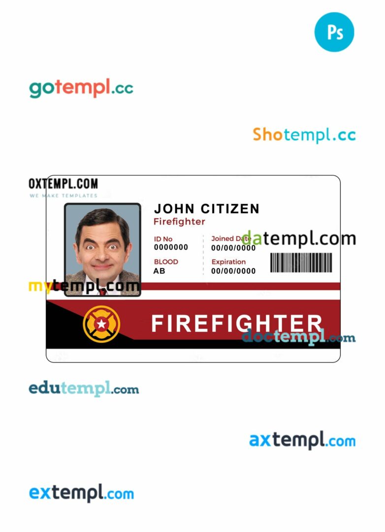 Any country firefighter ID card PSD template