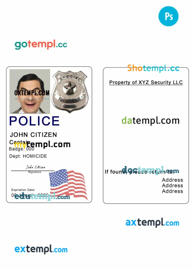 Any security LLC ID card PSD template