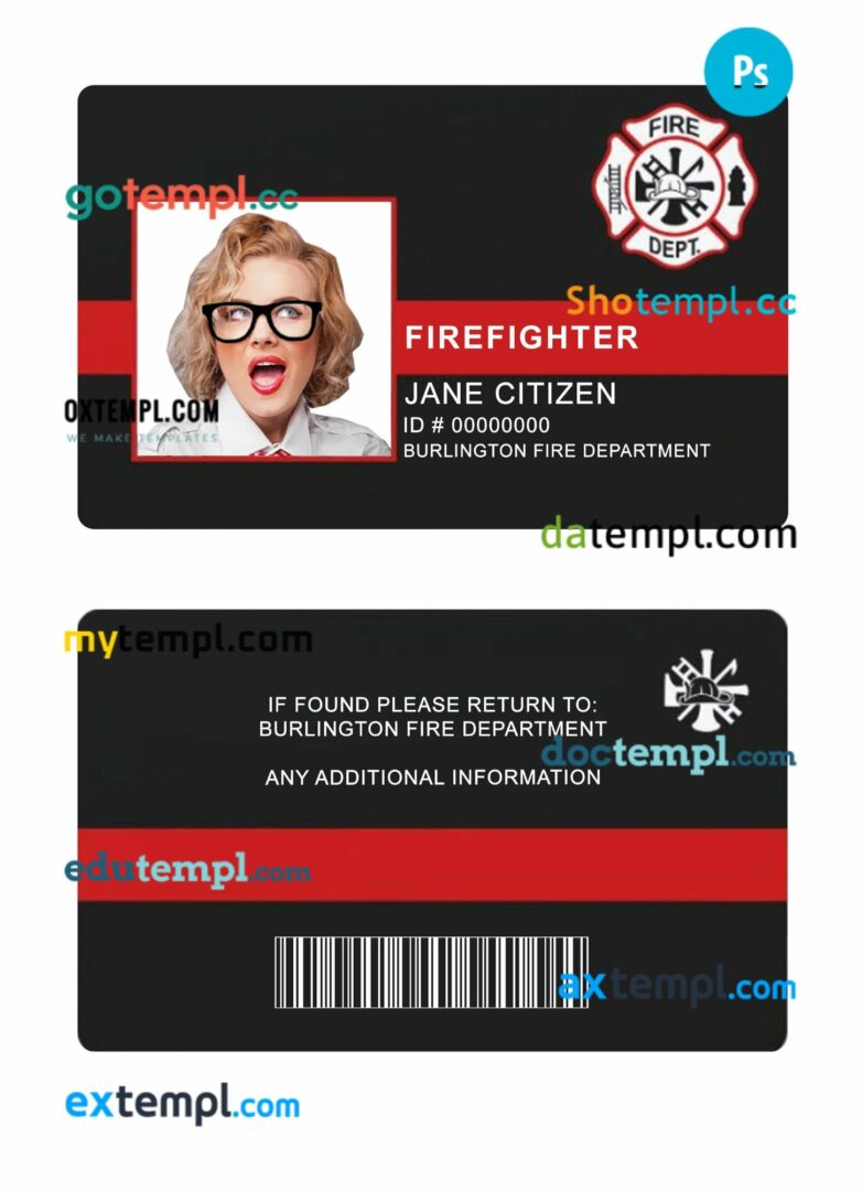 Burlington fire department ID card PSD template