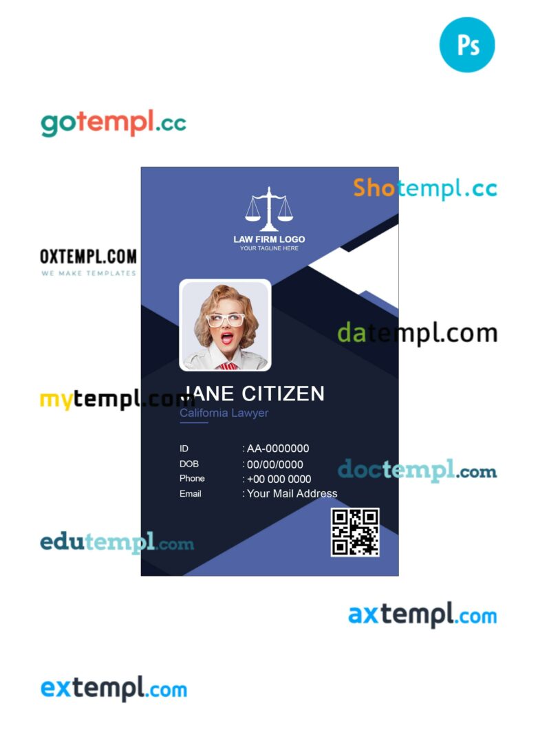 California lawyer ID card PSD template, version 4