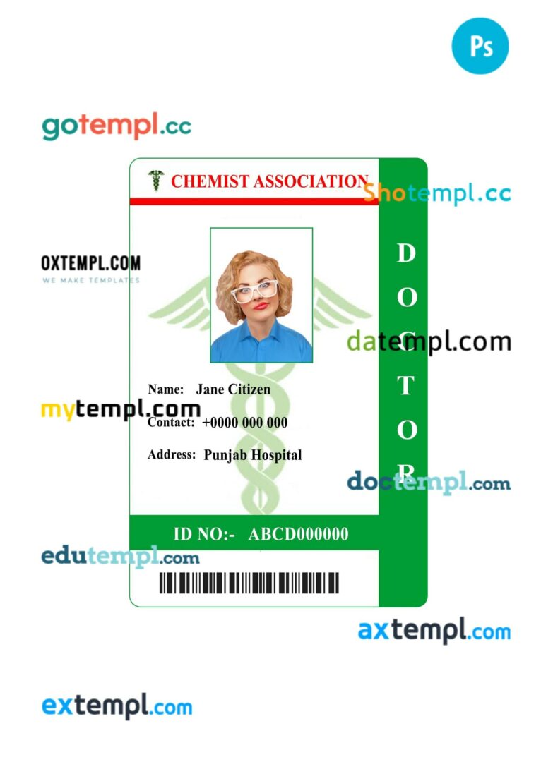 Chemist association medical ID card PSD template