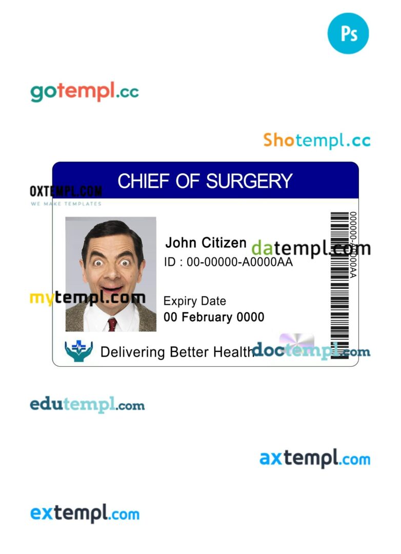 Chief of surgery ID card PSD template