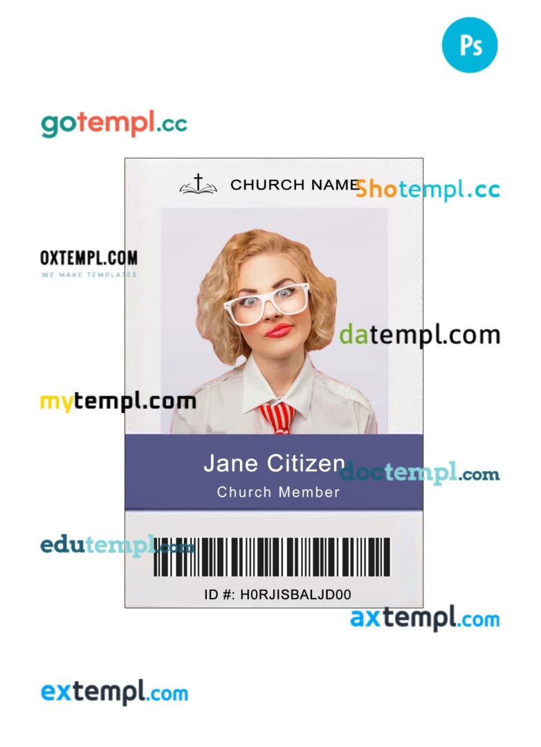 Church ID card PSD template, version 10