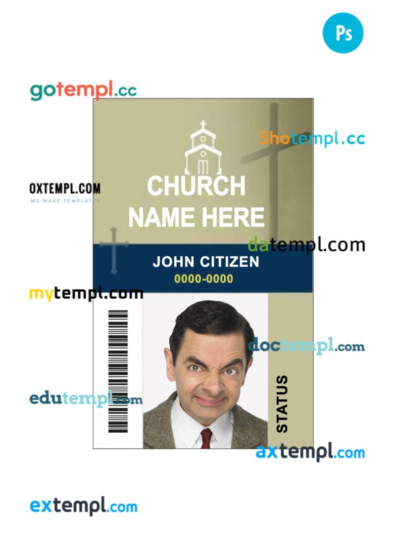 Church ID card PSD template, version 3