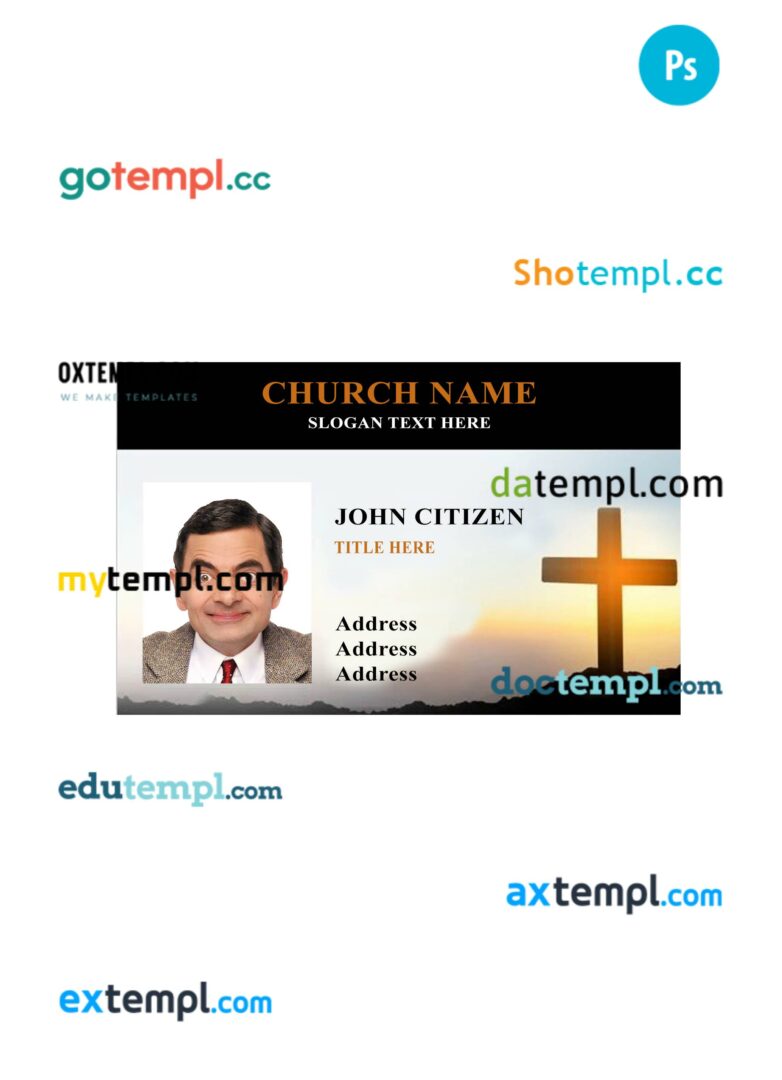 Church ID card PSD template, version 5
