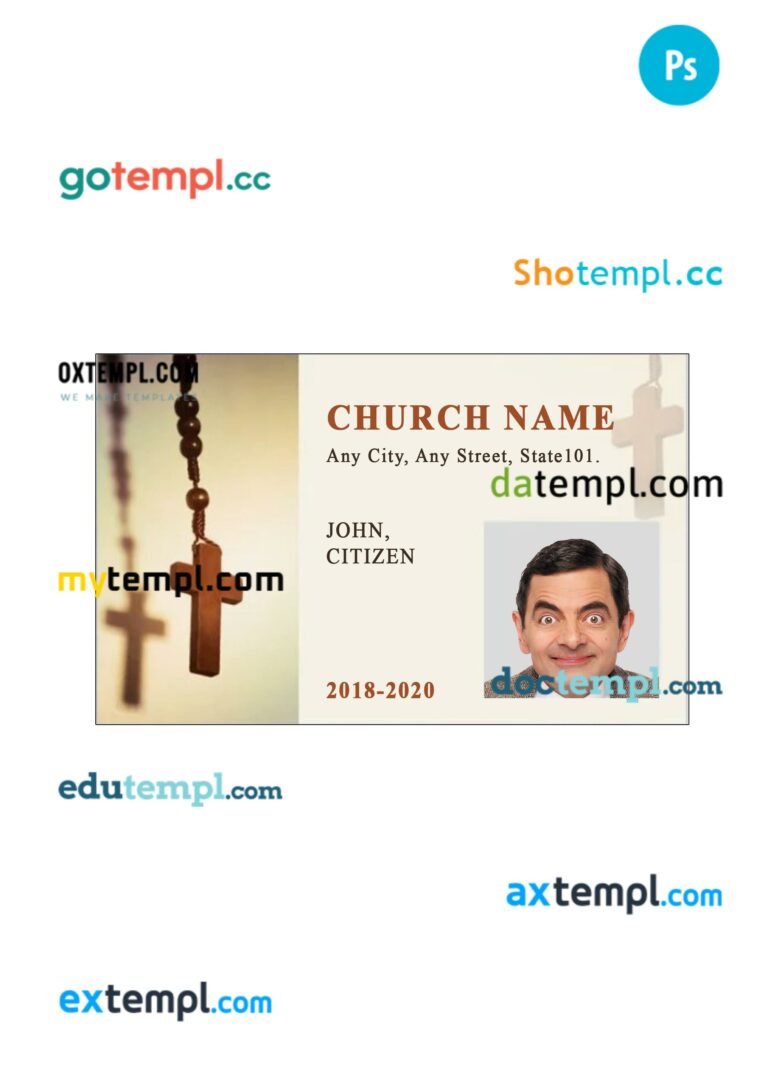 Church ID card PSD template, version 6