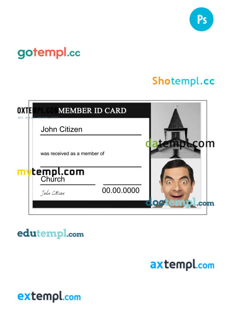 Church member ID card PSD template