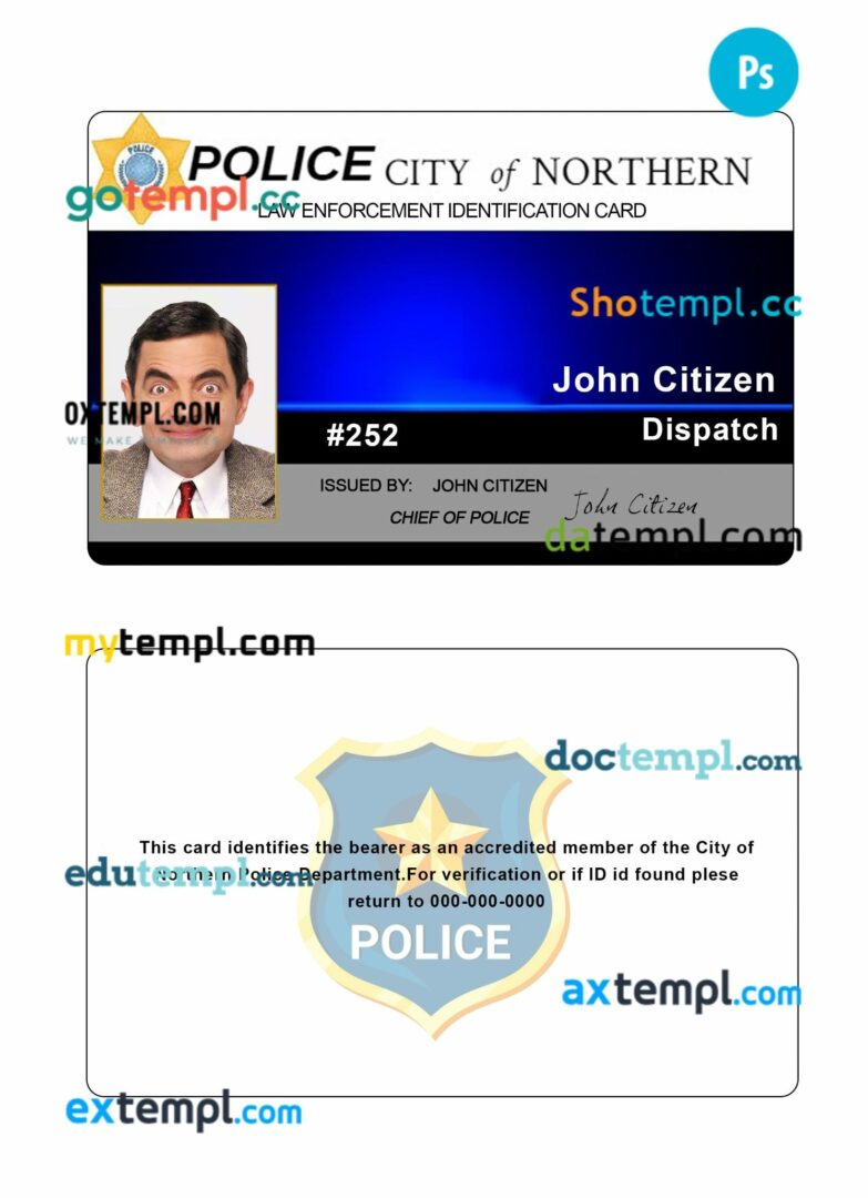 City of Northern police ID card PSD template