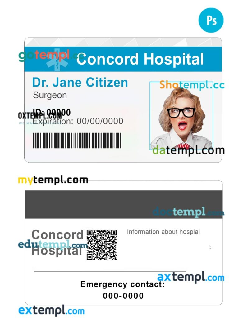 Concord hospital ID card PSD template