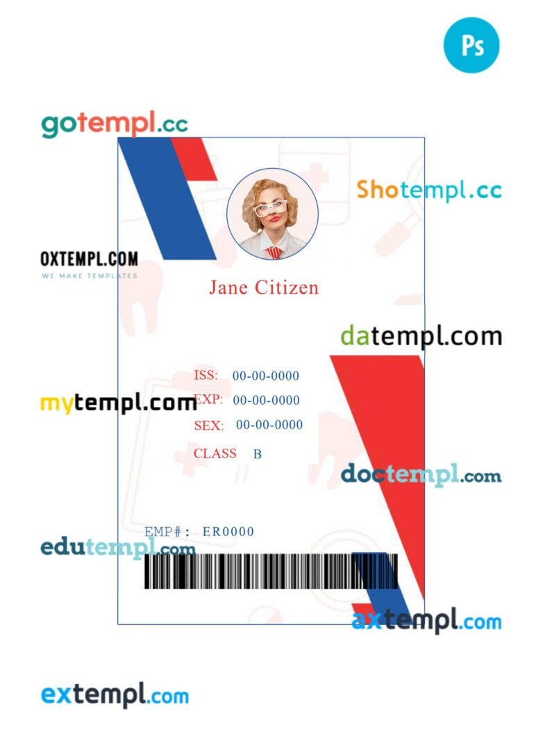 Dental clinic ID card PSD template, version 1