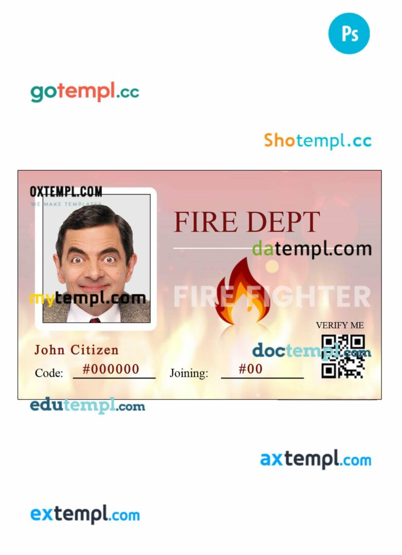 Fire department ID card PSD template, version 2