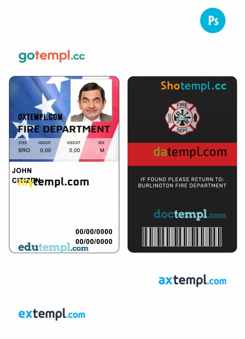 Fire department ID card PSD template