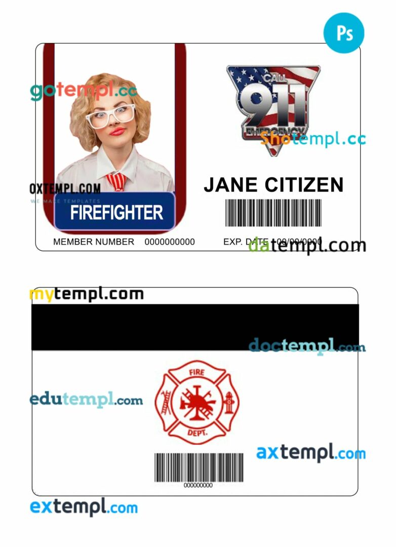 Firefighter ID card PSD template, version 3