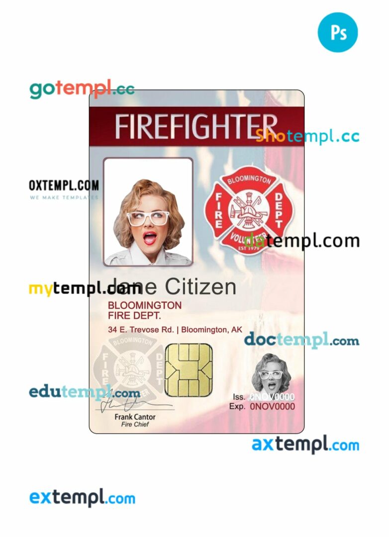 Firefighter department volunteer ID card PSD template