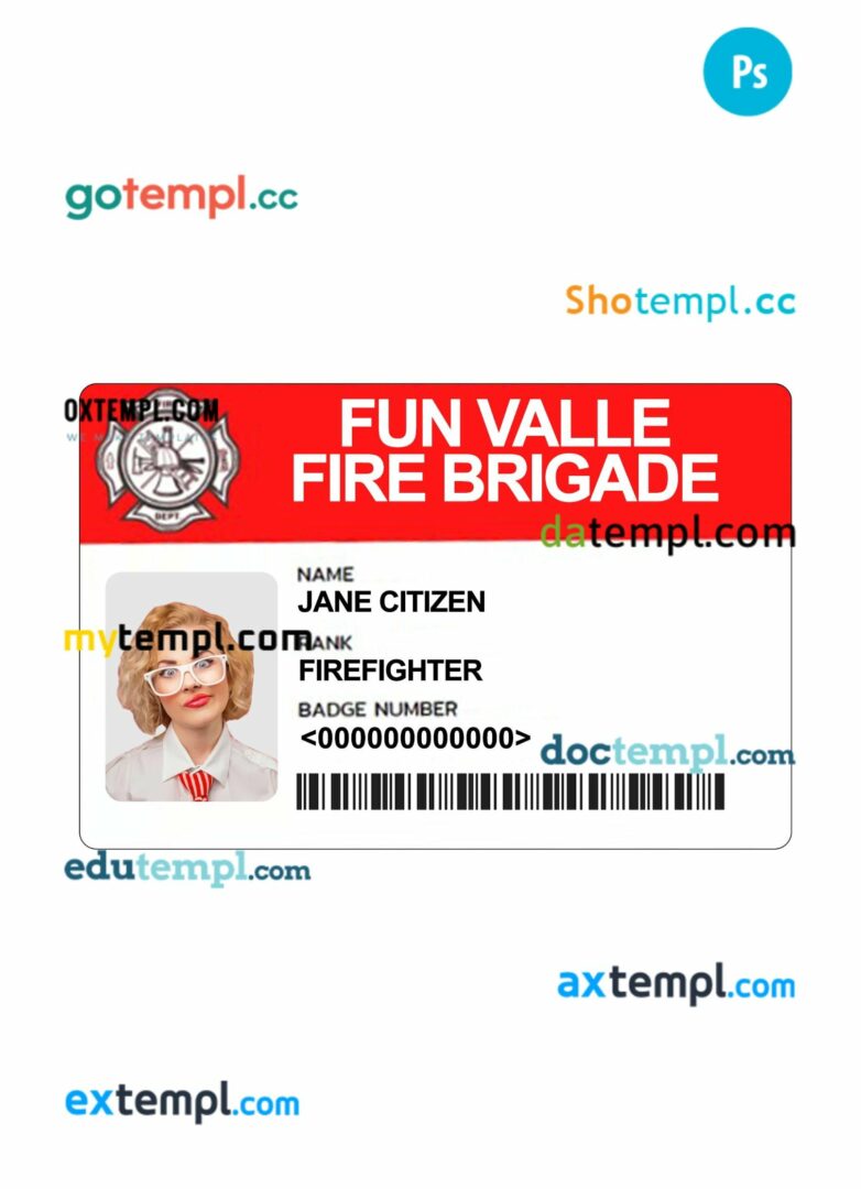 Fun valley fire brigade ID card PSD template