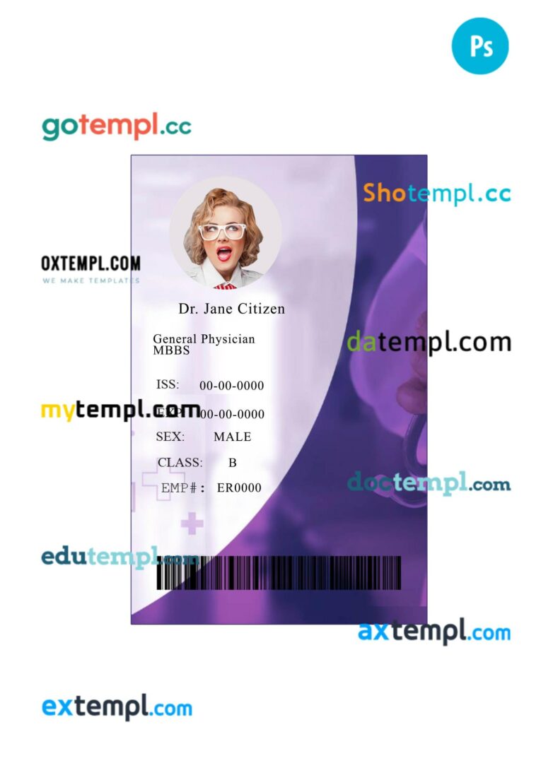 General hospital ID card PSD template
