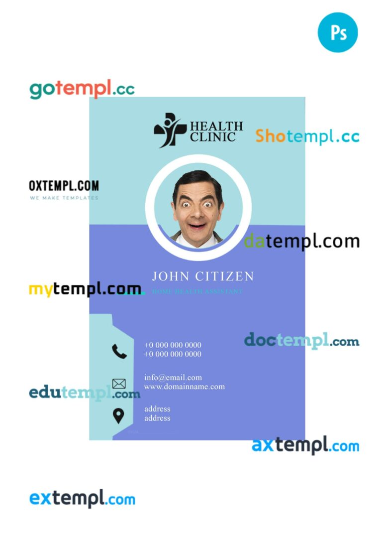 Health clinic ID card PSD template, version 1