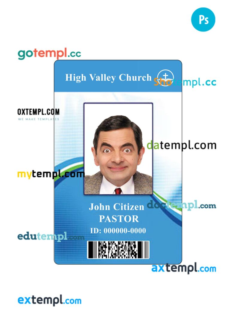 High valley church ID card PSD template