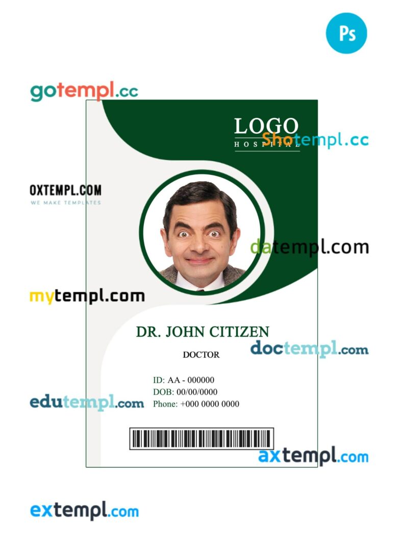 Hospital ID card PSD template, version 2