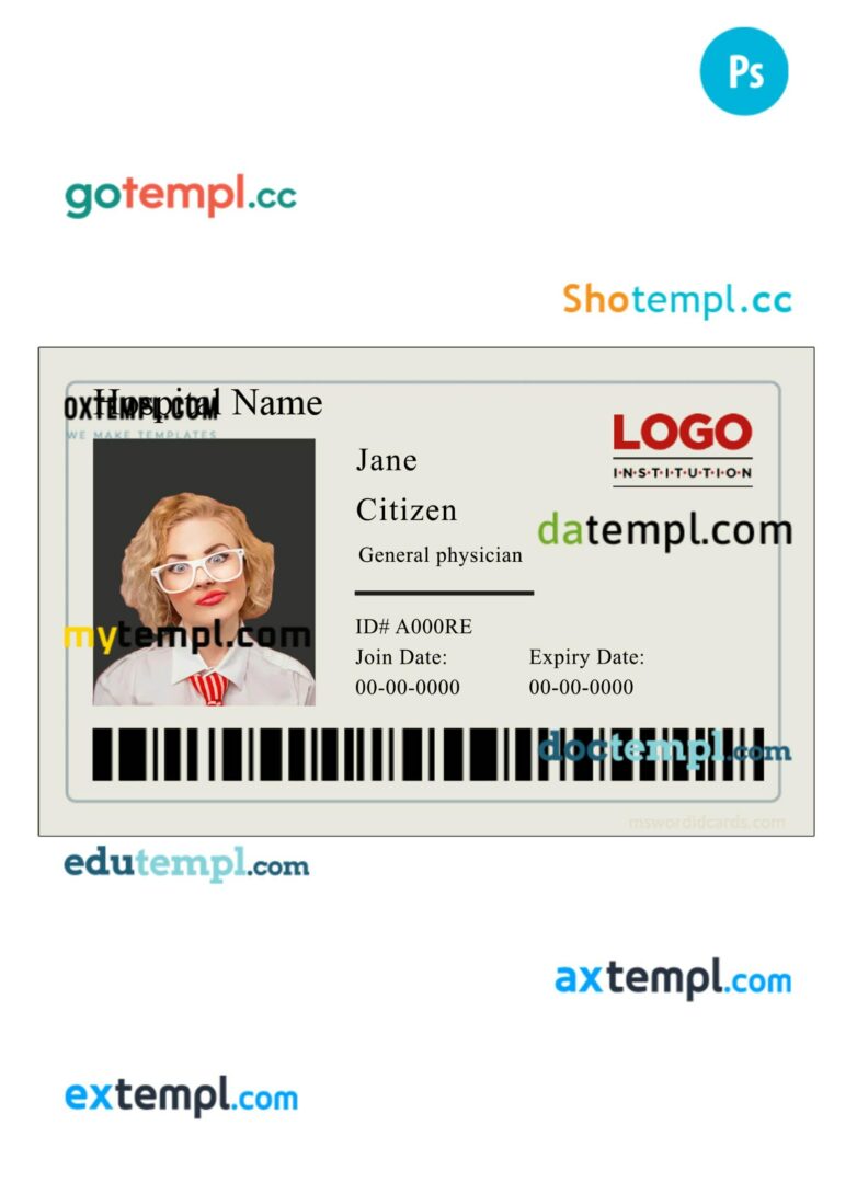 Hospital ID card PSD template, version 4
