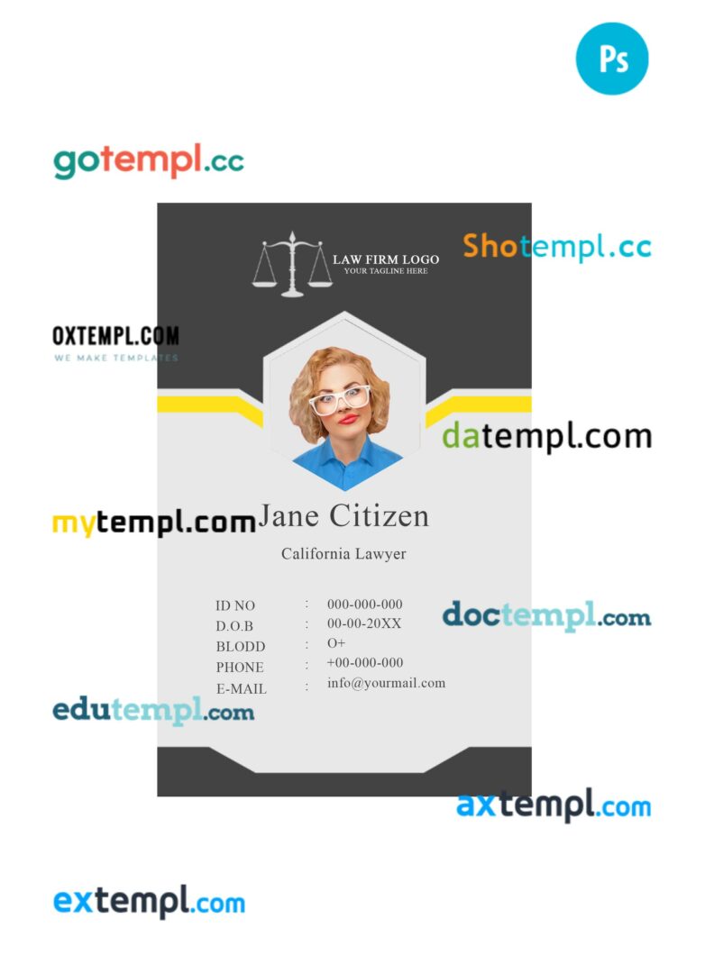 Law firm ID card PSD template, version 2