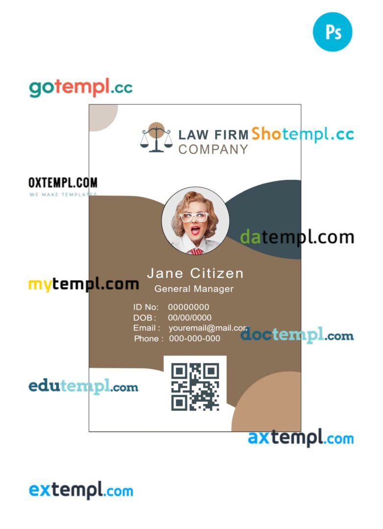 Law firm company ID card PSD template