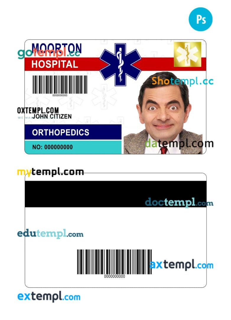 Moorton hospital ID card PSD template