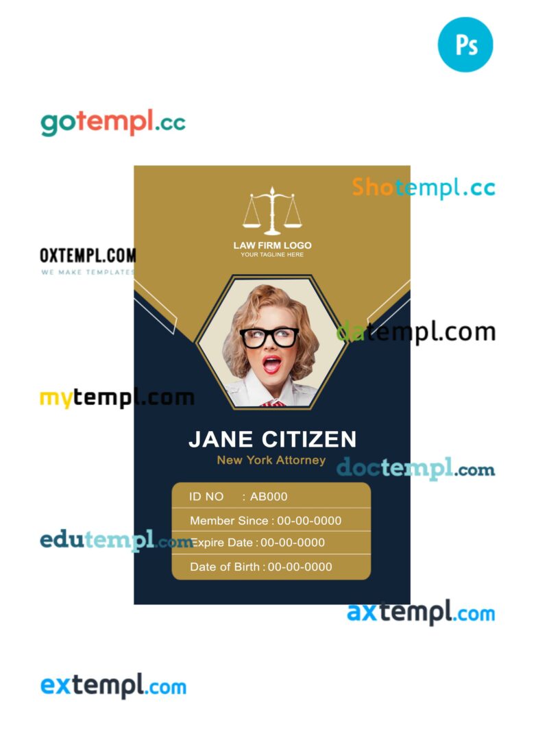 New York law firm attorney ID card PSD template